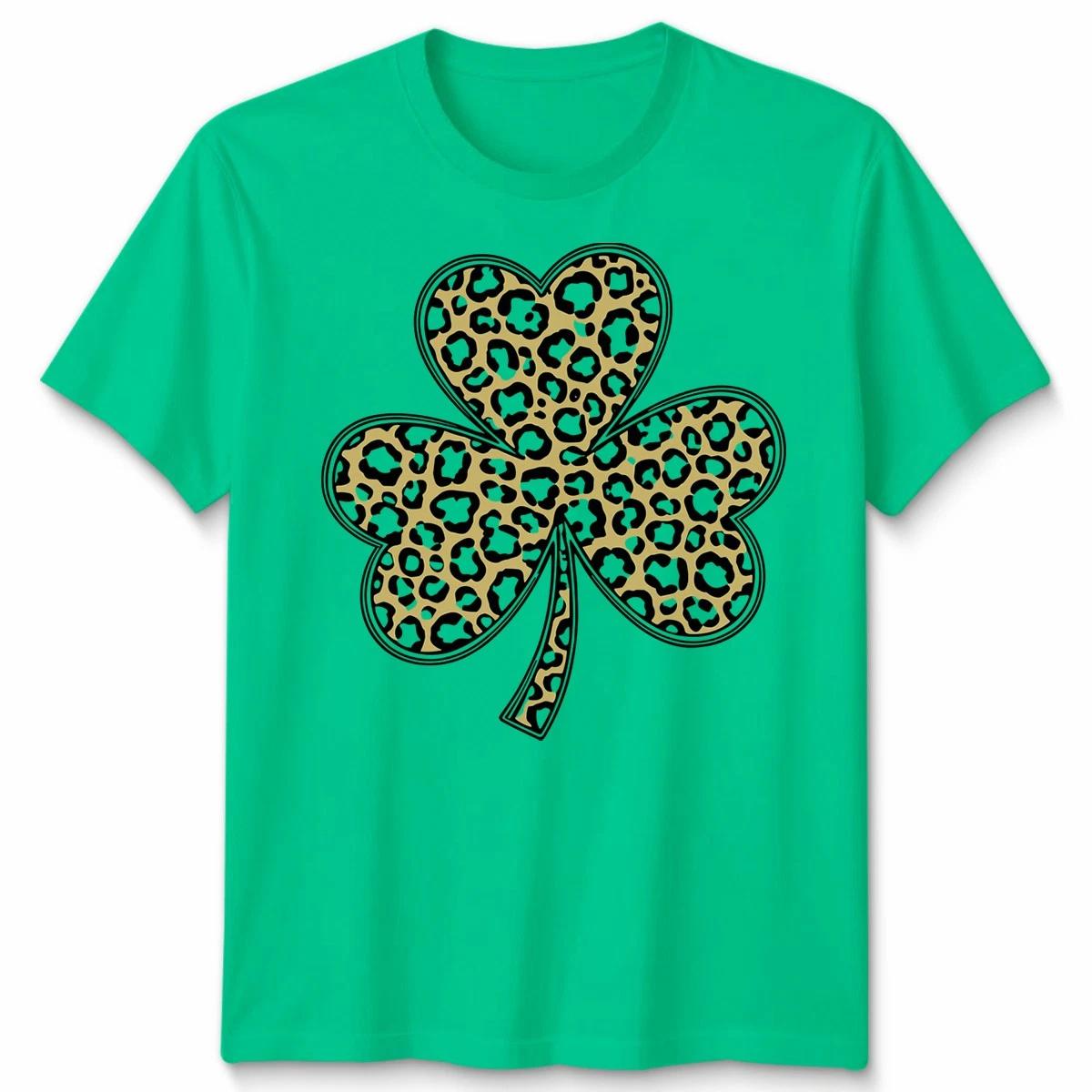Shamrock Glitter Leopard Clover Unisex TShirt St Patricks Day Irish Tee L