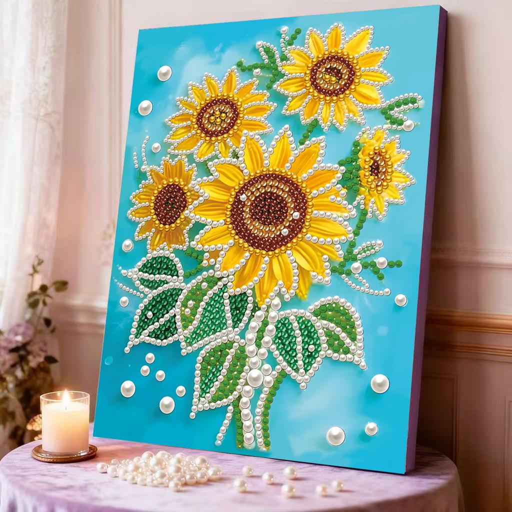 Sunflower Pearl Painting Diy Self-Adhesive Pearl Rose Flower Animal Table Decorative Painting For Friends And Girlfriends Gifts