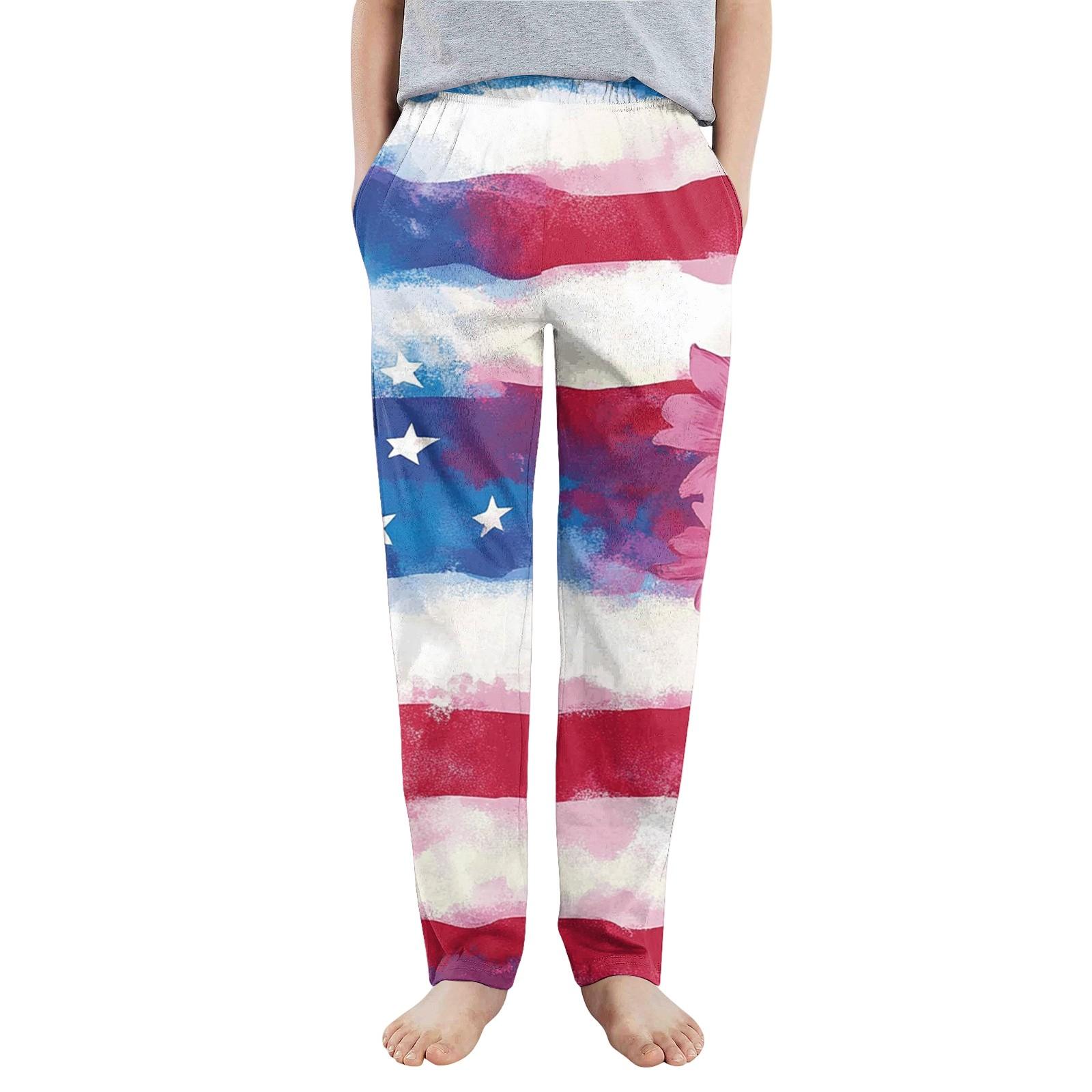 

Детские спортивные повседневные брюки с принтом на карманах для мальчиков и девочек в честь Дня независимости 90 белый