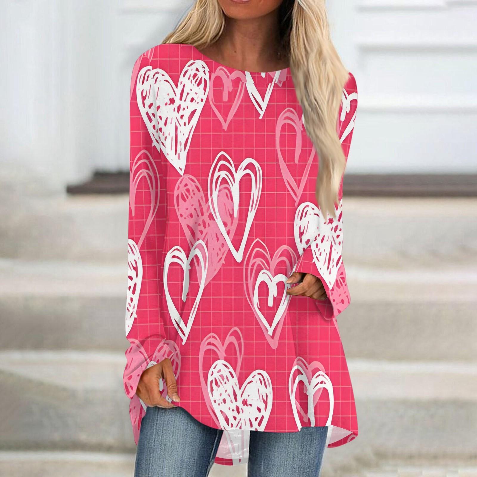 

Женская мода повседневная блузка с длинным рукавом и принтом «Любовь ко Дню святого Валентина», круглый вырез, пуловер XXXL красный