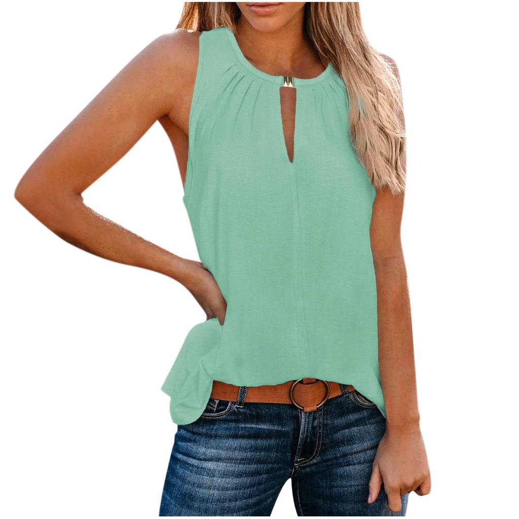 IHUASU Spring Summer Women's Fashion Elegant Design Sense Personality Buckle V-neck Solid Color Vest