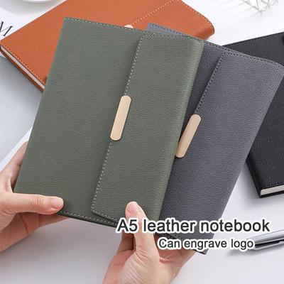 A5 Thick Leather Notepad, Student Subject Notebook, Work Meeting Record Book, Buckle Diary, Travel Log, 96 Sheets 192 Pages