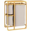 Laundry Basket in Bamboo with 3 Bags and Fabric Shelves, 50x32x69.7 cm, Bamboo and Cream Color