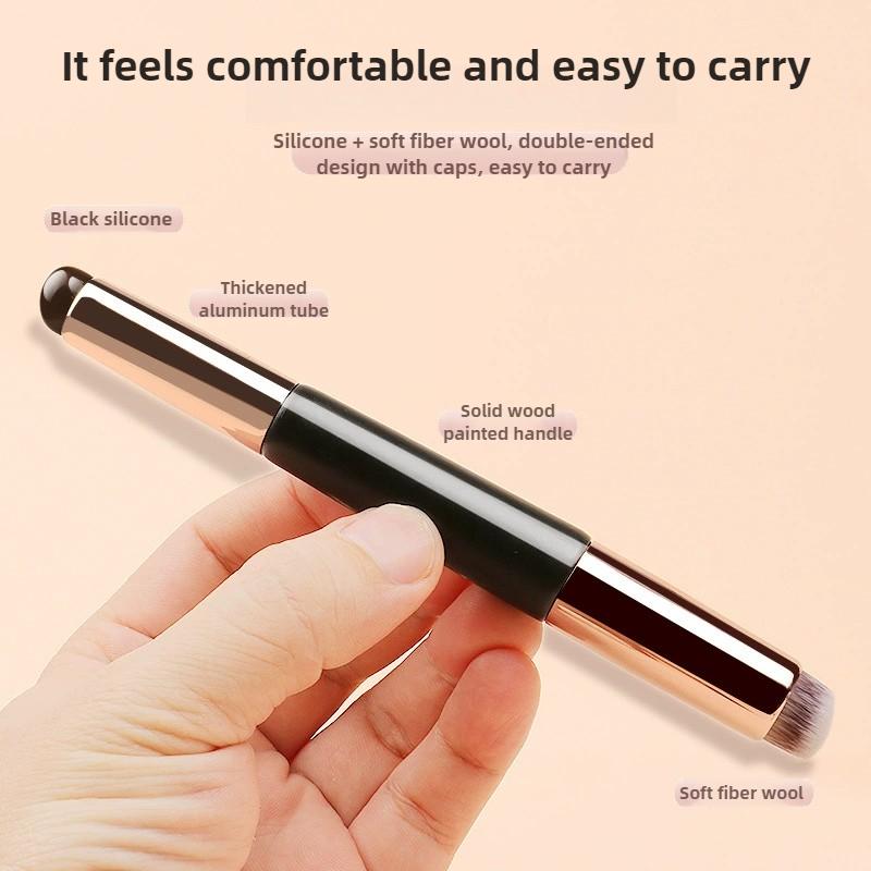 2 in 1 Silicone Lip Brush Concealer Brush Wooden Handle Portable Lipstick Lip Balm Applicator with Cap Makeup Brush Beauty Tools
