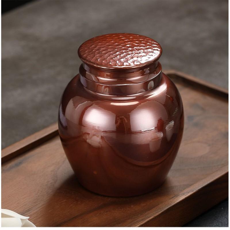 Handcrafted Copper Tea Caddy With Gilding Sealable Storage Jar Loose Leaf Travel Gift
