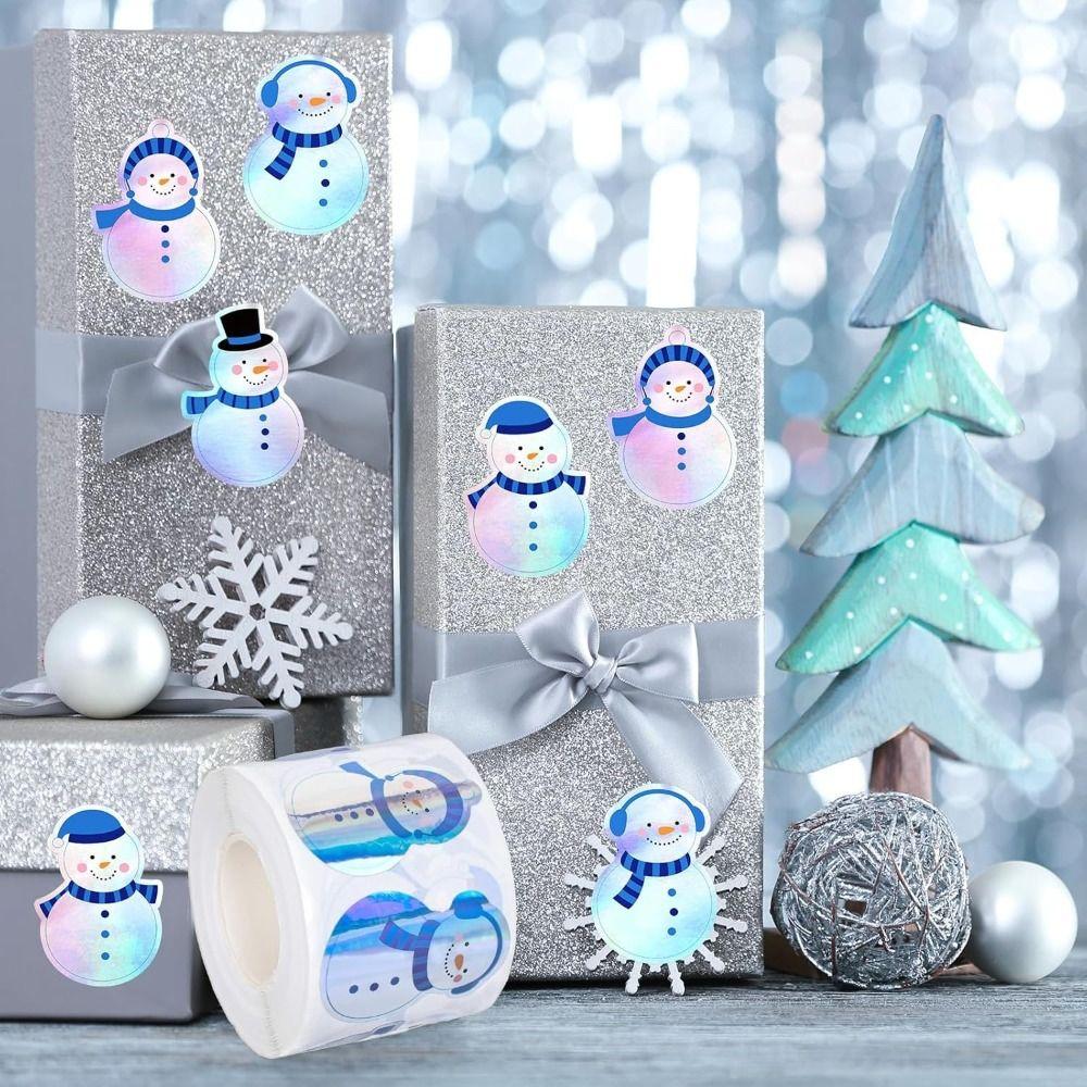 500pcs/roll Laser Type Christmas Stickers Snowman Self-Adhesive Decals Snowflake Stickers  Envelope