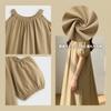 Dress with Elastic Waistband Lightweight Crew Neck Gathered Casual Loose Fit Soft Versatile Solid Color Everyday Commute Summer Comfortable Stylish