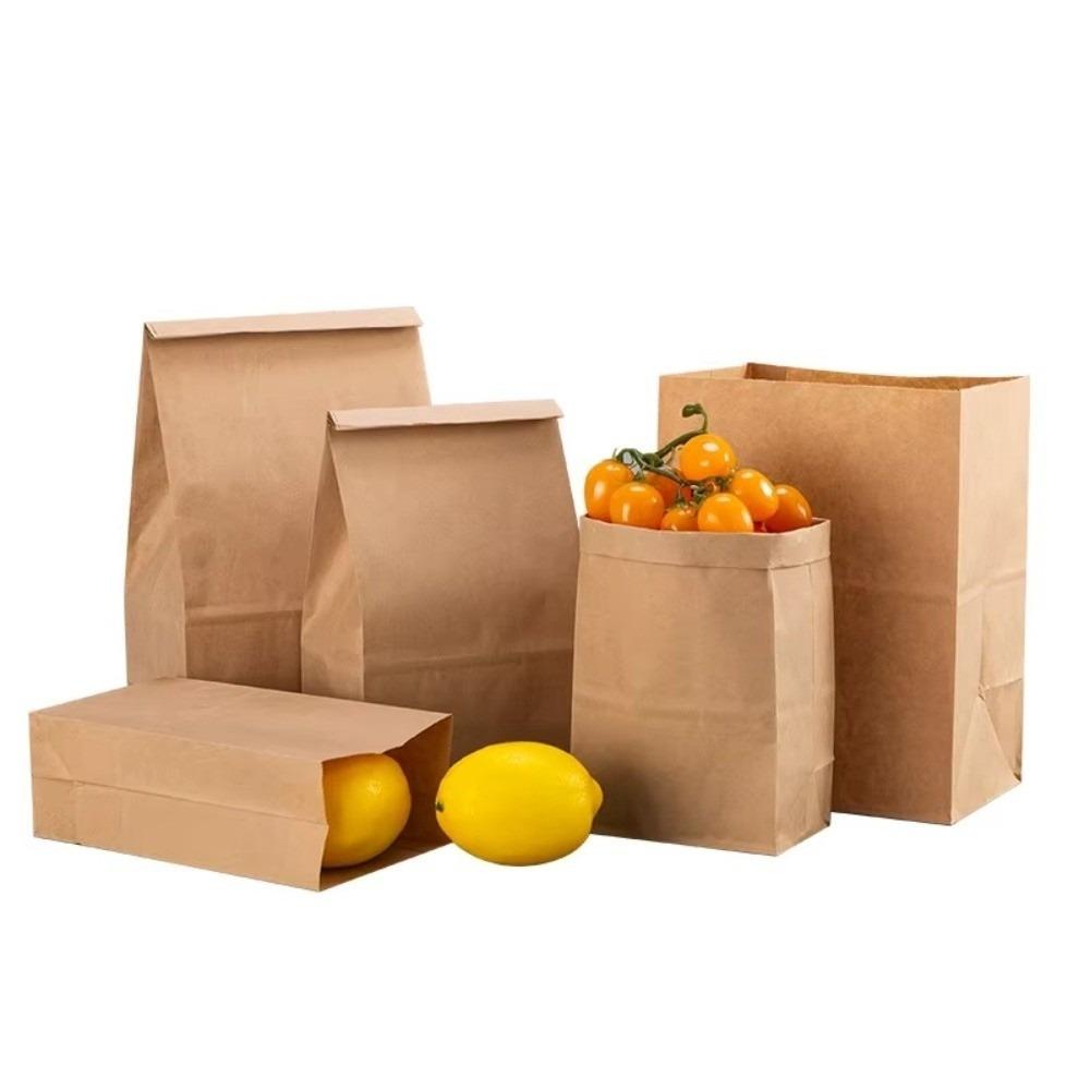 50pcs Not Oil Proof Kraft Paper Bag Square-bottom Convenience Bag New Food Packaging Bag Vegetable