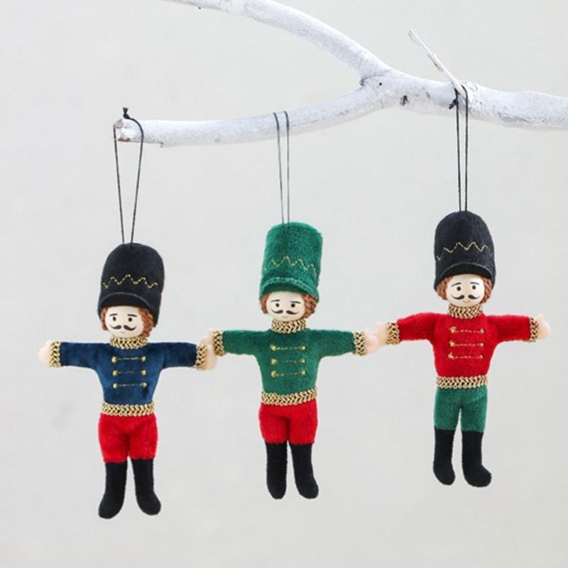 Classical Fabric Nut Cracker Soldier Figures Christmas Tree Hanging Ornaments Holiday Home Decoration