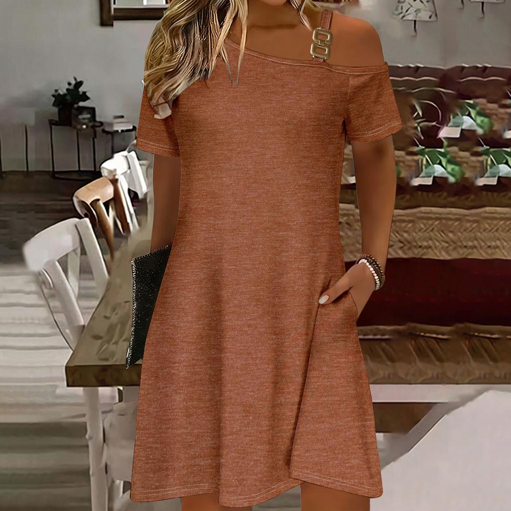 Women's Casual Loose-fitting Sexy Off-shoulder Short-sleeved Dress