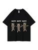 Katzen-Print T-Shirt für Damen Glückliche tanzende Katze Print Kurzarmshirt Lässiges Baumwoll-Mode-Übergrößen Grafik-T-Shirts