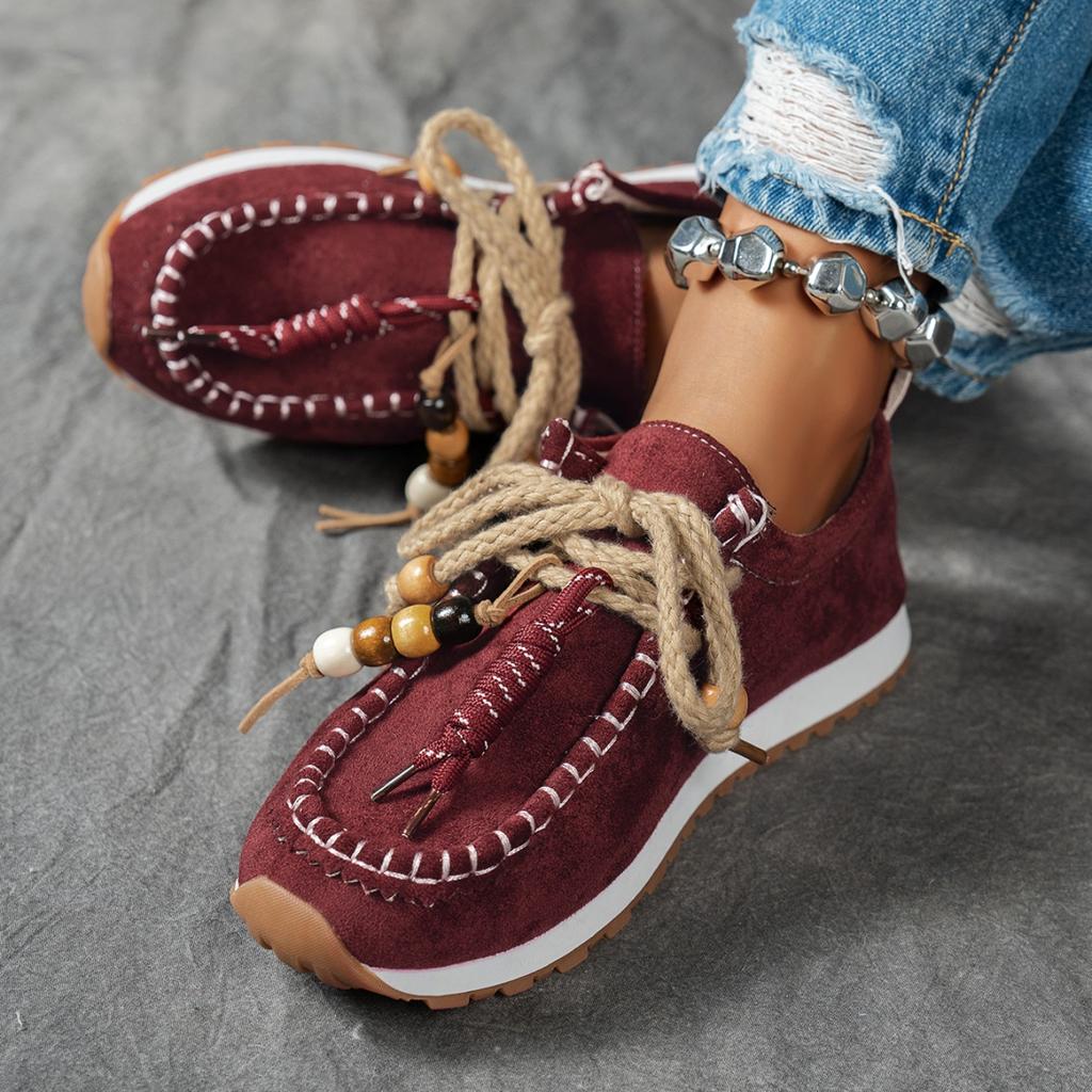 Autumn Women Slip-On Sneakers Soft Bottom Suede Style Flats Sneakers Lace Up Casual Comfortable Shoes Women De Mujer