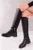 Women Modern Stylish Fashion Boots Boots Faux Leather Black Wet Fabric Knee High Boots