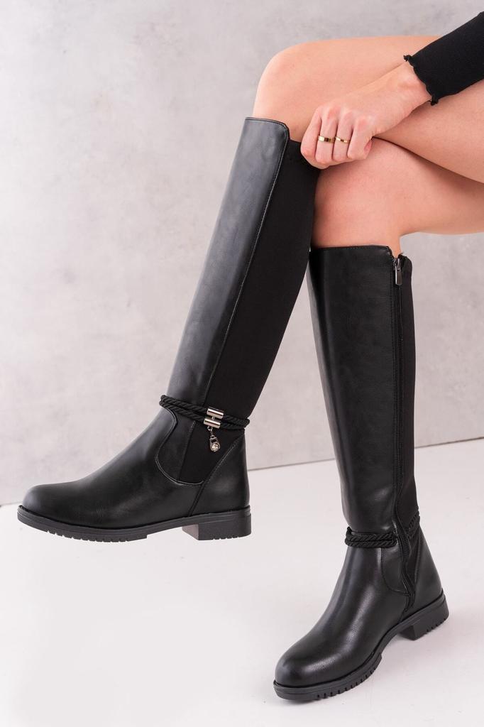 Women Modern Stylish Fashion Boots Boots Faux Leather Black Wet Fabric Knee High Boots