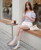 Keulleiseu Puff Sleeve Short Sleeve Crop Blouse_Cream