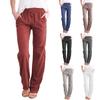 2026 Spring/Summer Women's Solid Color Cotton Linen Drawstring Wide-Leg Casual Pants