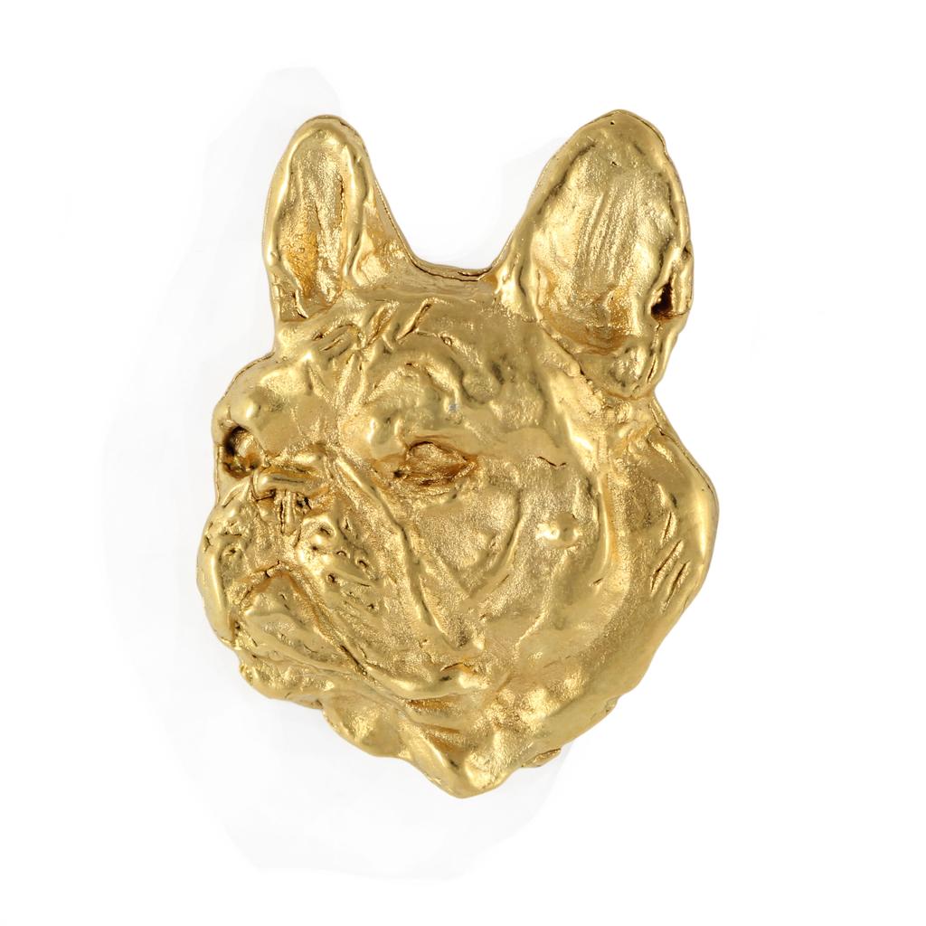 Bulldog Francês, Frenchie II - broche pin banhado a ouro, ornamento de cachorro elegante, pin único da marca Art-Dog