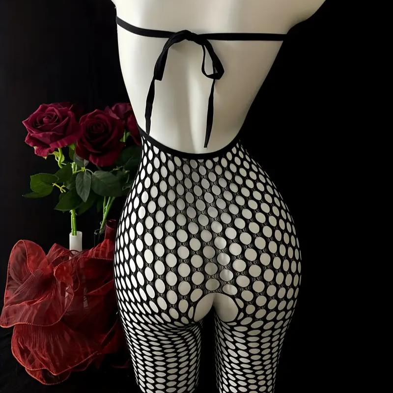Large Size Sexy Lingerie Bodysuit, Women's Hollow Open-Back Transparent Strapless Bodysuit
