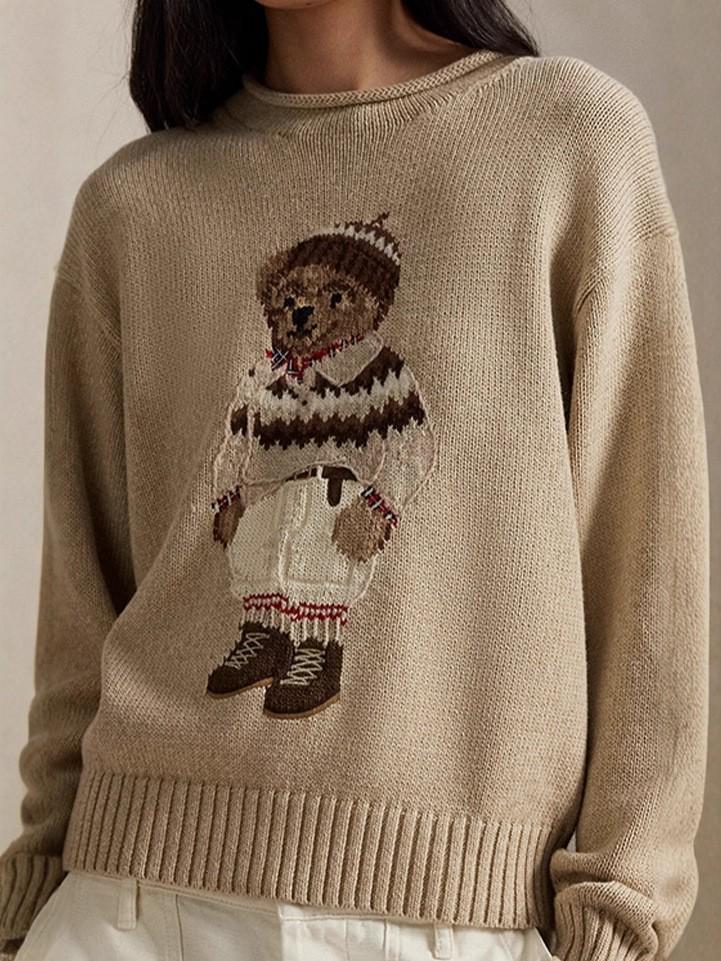 2026 Autumn/Winter Women's Casual Academy Style Bear Sweater