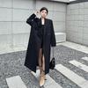 Women's Black Long Suit Jacket with 3D Floral Design - High-End, Loose Fit, Thickened Fabric