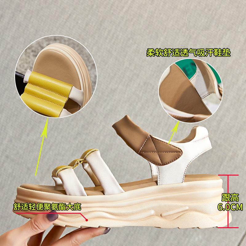 Leather platform sandals women's outer wear 2025 summer new women's retro versatile beach shoes heightening fashion women's shoes