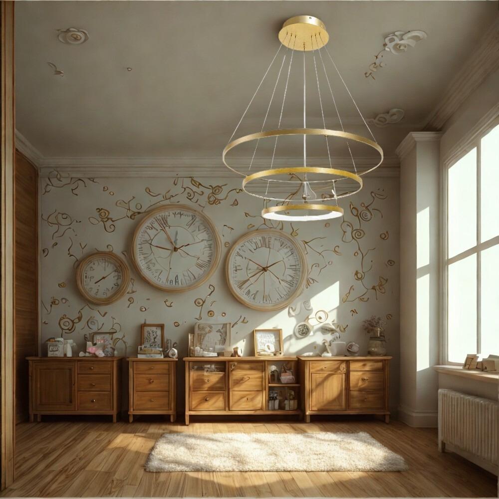 LED-Deckenhängeleuchte, Kronleuchter, 3 Ringe, 76W, goldfarben, verstellbar, NEUTRAL