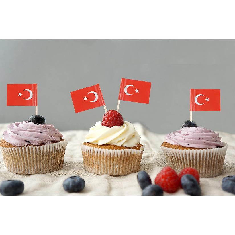 QQSD Turkey Toothpick Flag Turkish Small Mini Cupcake Topper Flags,100 pcs