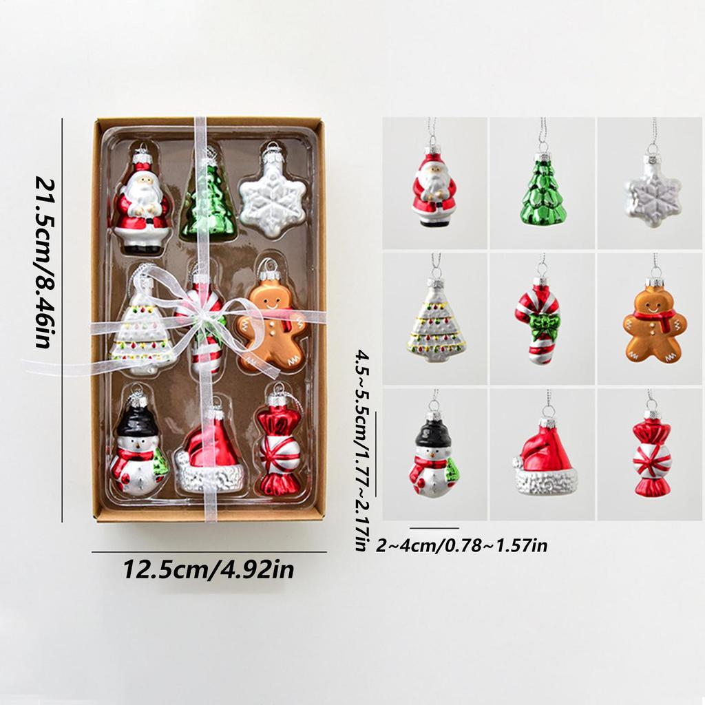 9Pcs Glass Christmas Tree Ornaments, Snowman & Santa Claus Hanging Decorations, Festive Charm for Xmas Tree, Car & Home, Gift Ready