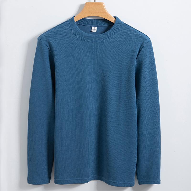 Dwustronny bawełniany T-shirt Pranie i Prasowanie bez Prasowania Męska Bluza Męska Wiosna i Jesień Bawełna Xinjiang Koszulka Bazowa Sweter Prany w Pralki Męski