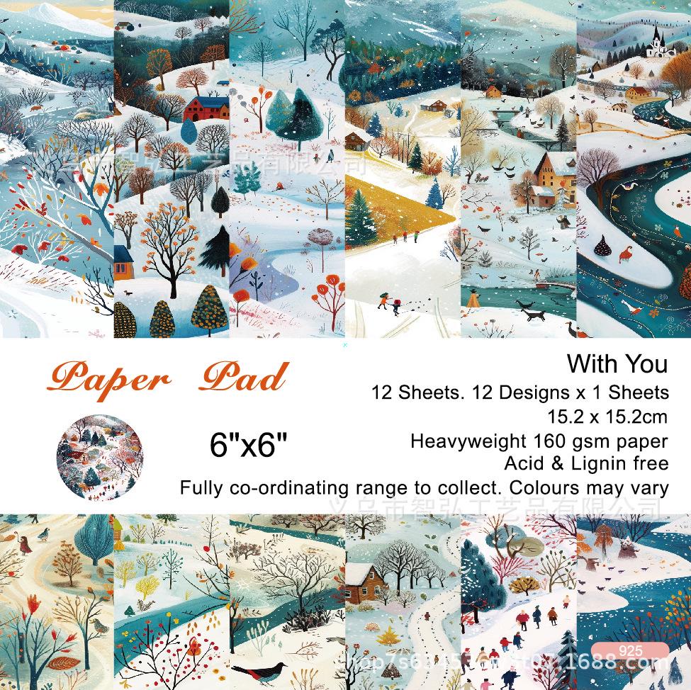 6-inch DIY Photo Album Background Paper - Single-sided, 12 Unique Designs (1 Sheet/Set)