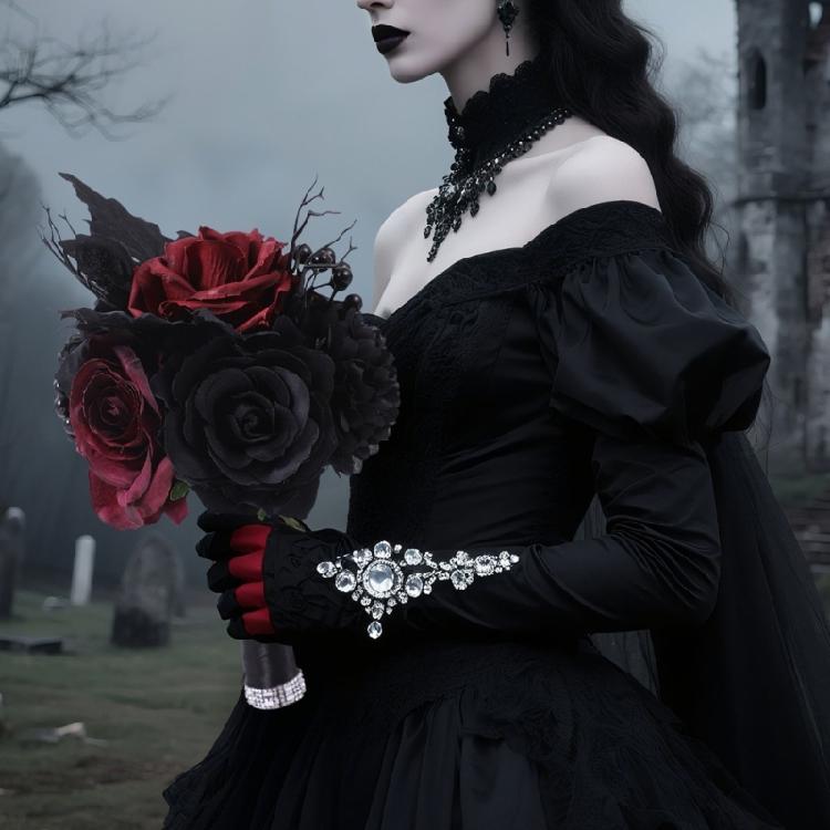 Bridesmaids Bouquet Gothic Flowers Bouquet for Bridesmaids Dark Wedding Bouquet for Halloween Party Ceremony Anniversary