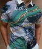 New European and American Men's Casual Personality Fashion Lapel Short-sleeved Polo Shirt 3D Irregular Printing T-shirt Men