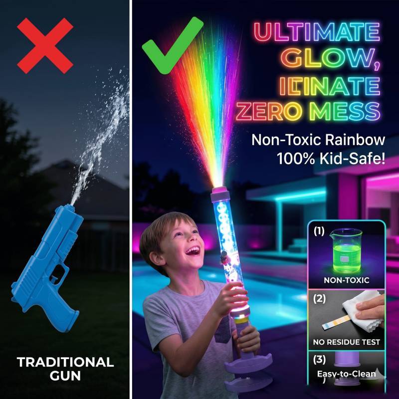 Pistola ad Acqua LED Arcobaleno con Luce Luminosa per Piscina, Spiaggia, Giochi all'Aperto