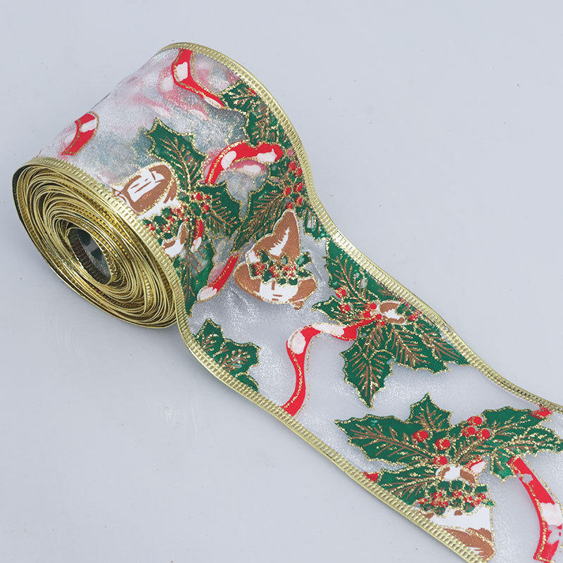 Christmas Glitter Gold Wired Ribbon for Holiday DIY Craft Wedding Tree Topper Xmas Tree Organza Phnom Penh Lock Edge Presents Ribbons