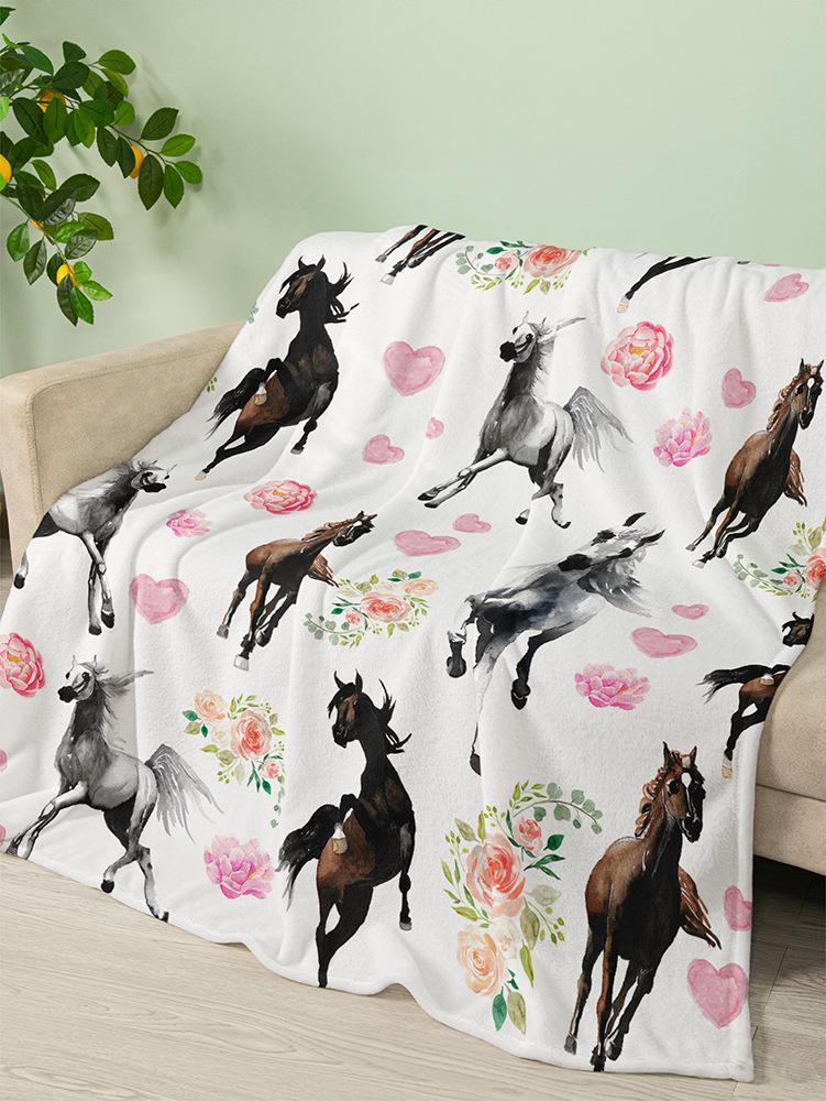 Flannel Pastoral Animal Horse Blanket Crystal Fleece Blanket Spring and Autumn