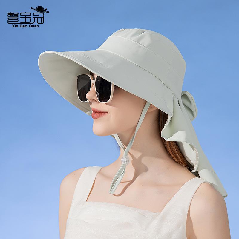 8459 vår- och sommarmodehatt dam utomhus stor brätte solskydd visir sjal med hästsvanshål bucket hat