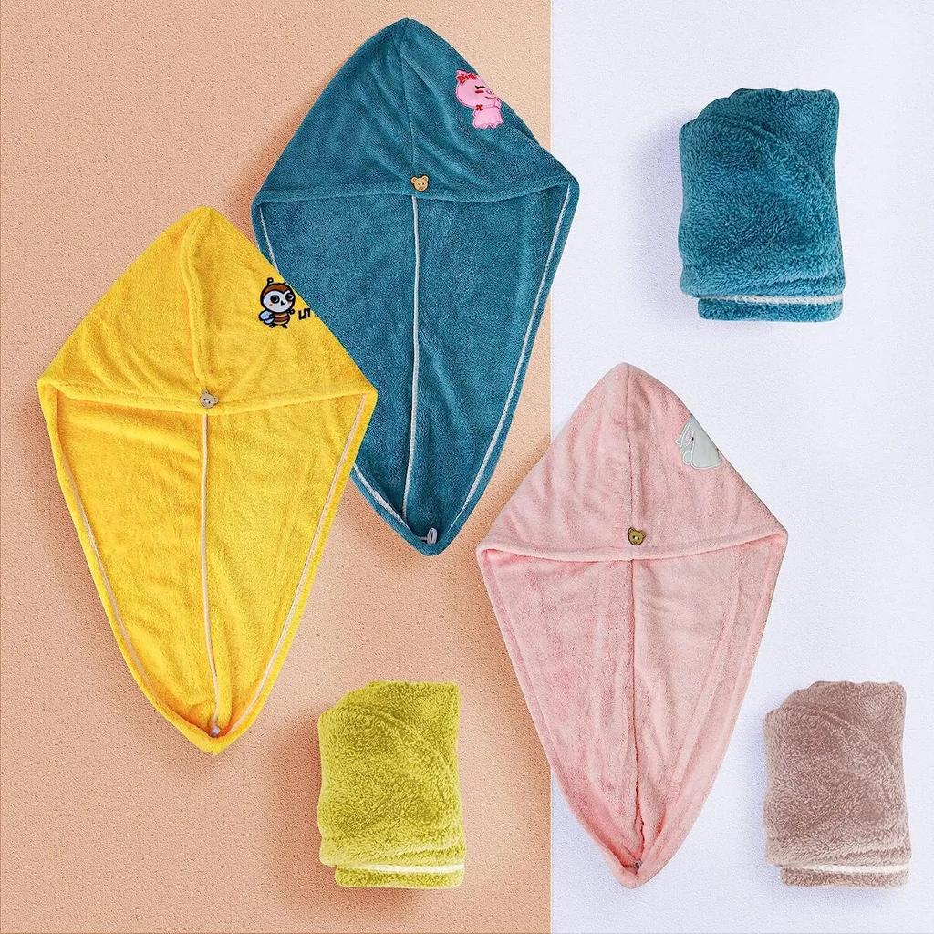 Hair Drying Towel Microfiber Hair Towel Wrap with Buttons Super Absorbent Twist Turban Shower Gift for Kids and Women