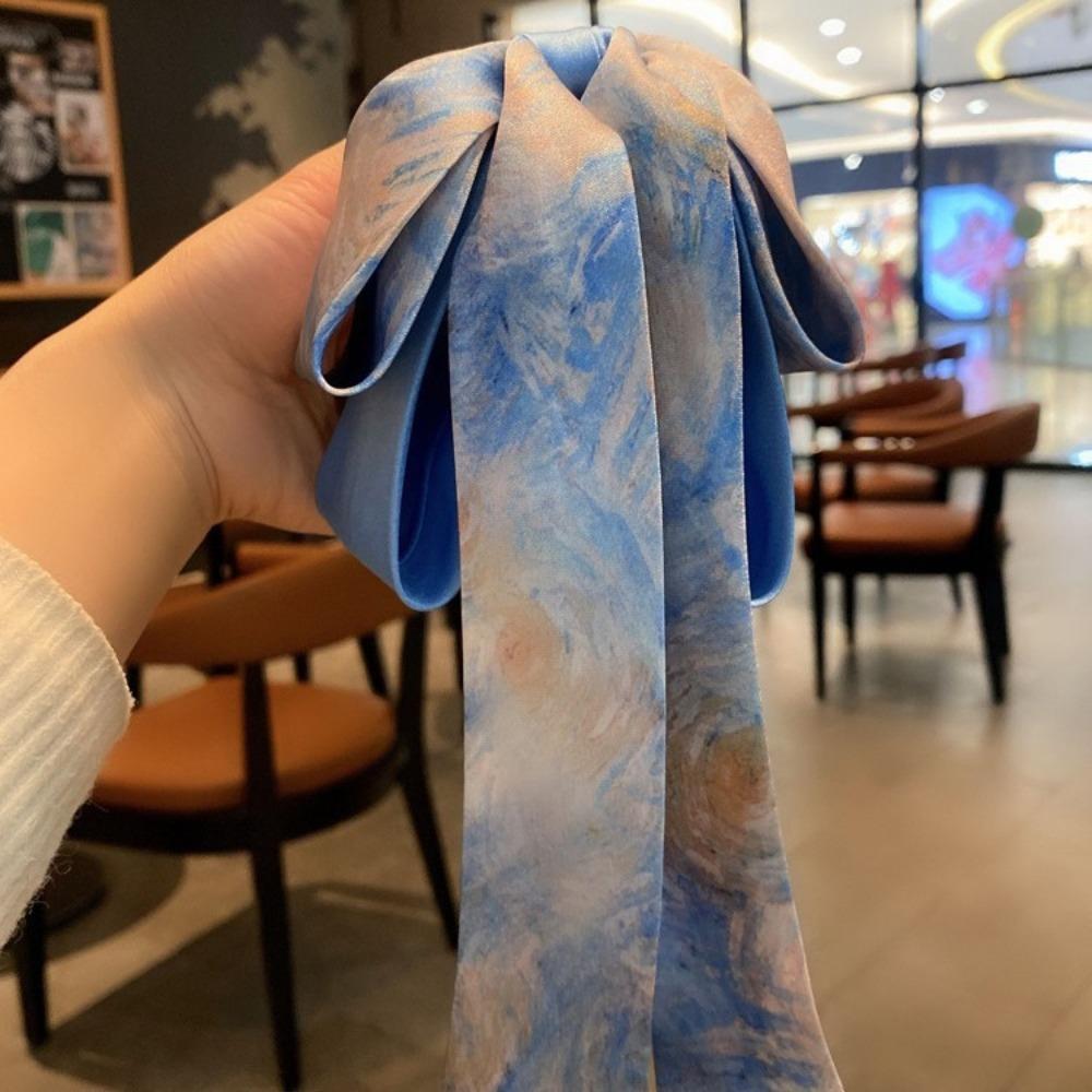 

Satin Fabric Tie Dye Hair Clip Long Ribbon Elegant Hairpin Trendy Fashion Hair Accessories синій