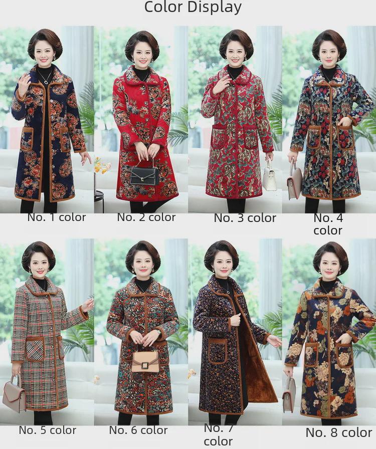 Warm Floral Crystal Velvet Coat for Middle-aged and Elderly Women
