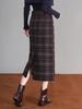 Plaid Wool Blend Split Pencil Skirt - 2025 Winter Mid-Length Vintage Style