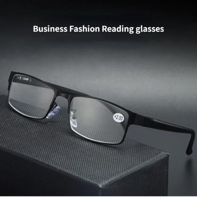 Men'S Business Reading Glasses Minimalist Blue Light Presbyopia Glasses Metal Frame  Spring Foot Reading Mirror +100 To+400