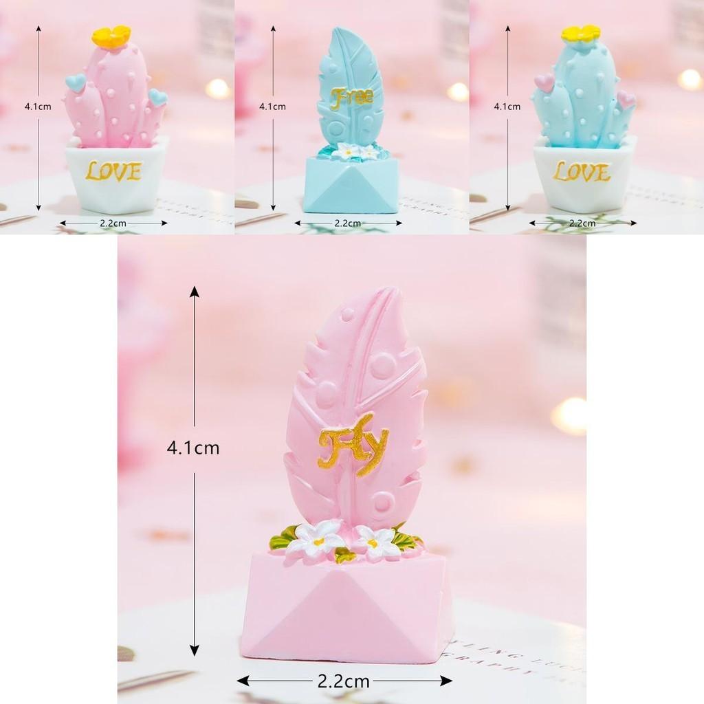 Adorable Miniature Cactus Decoration Resin Office Desk Plant Figurine Love Blue