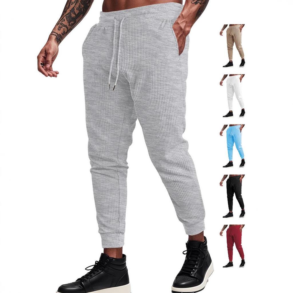European and American Men's Clothing Summer Sports and Leisure Loose Breathable Solid Color Waffle Men's Tether Trousers Casual Pants