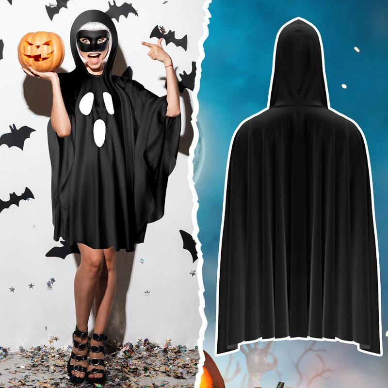 Halloween Party Women's Hooded Ghost Cloak Digital Print Robe Cloak Children's Fancy Dress Up Costume