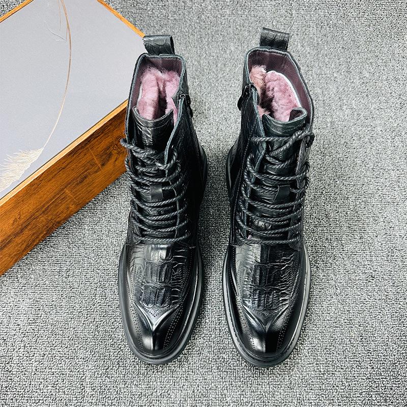 

First layer cowhide men s boots 2025 winter new European and American wool inner fleece thickened inner height Martin boots men 44