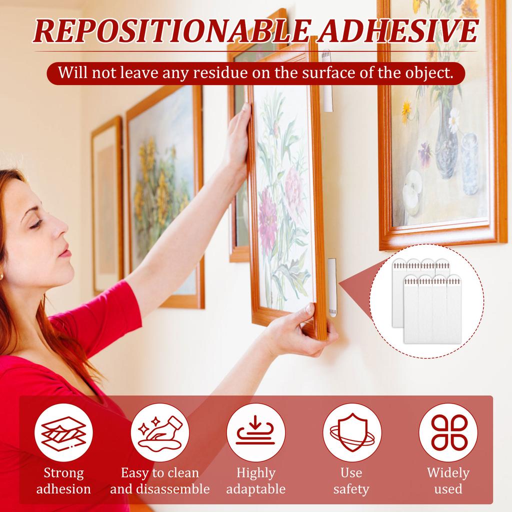 46 Pairs Hook and Loop Strip Set with Sticky Back Picture Hanging Strip Double Sided Sticky Pad Damage Free Removal for Glass