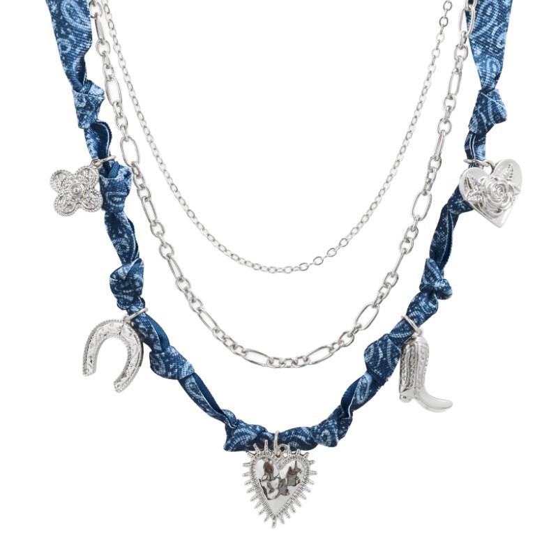 Stainless Steel Necklace Love Cross Pendant Silk Scarf Cloth Strip Necklace Electroplated 18K Gold Color Retention