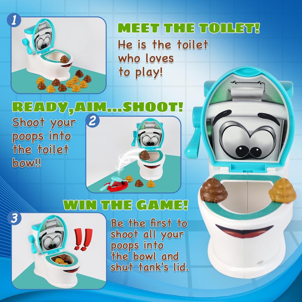 Toilet Poop Shooting Toy, Kids Toy, Turquoise & White, Indoor Play Time