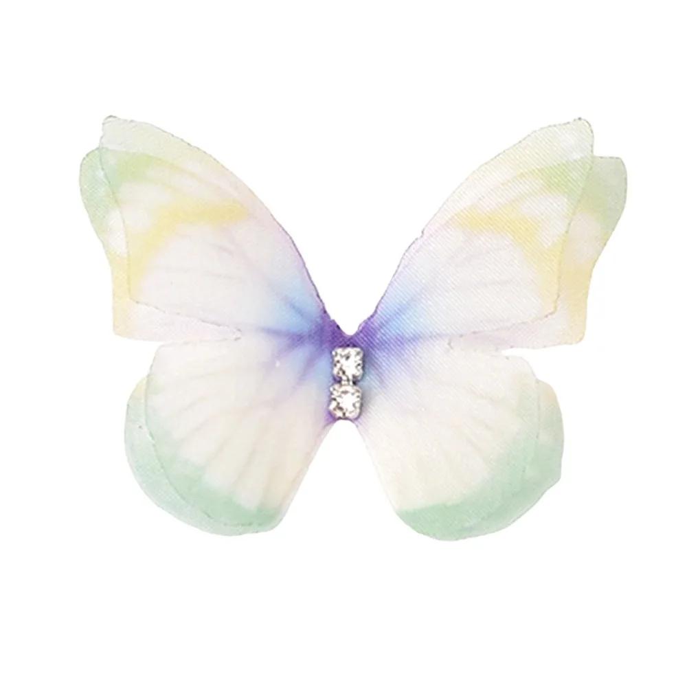 50Pcs Double Layer Butterfly Appliques Translucent 3D Butterfly Patch Gradient Color Dreamy Chiffon Butterfly