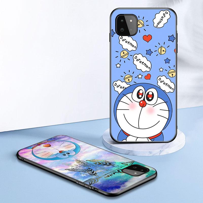 Cute Doraemon Moon Phone Case For Samsung Galaxy A12 A22 A31 A32 A50 A51 A70 A71 A72 A11 A21S A02S A10S A20S A30S A52 S 5G Cover